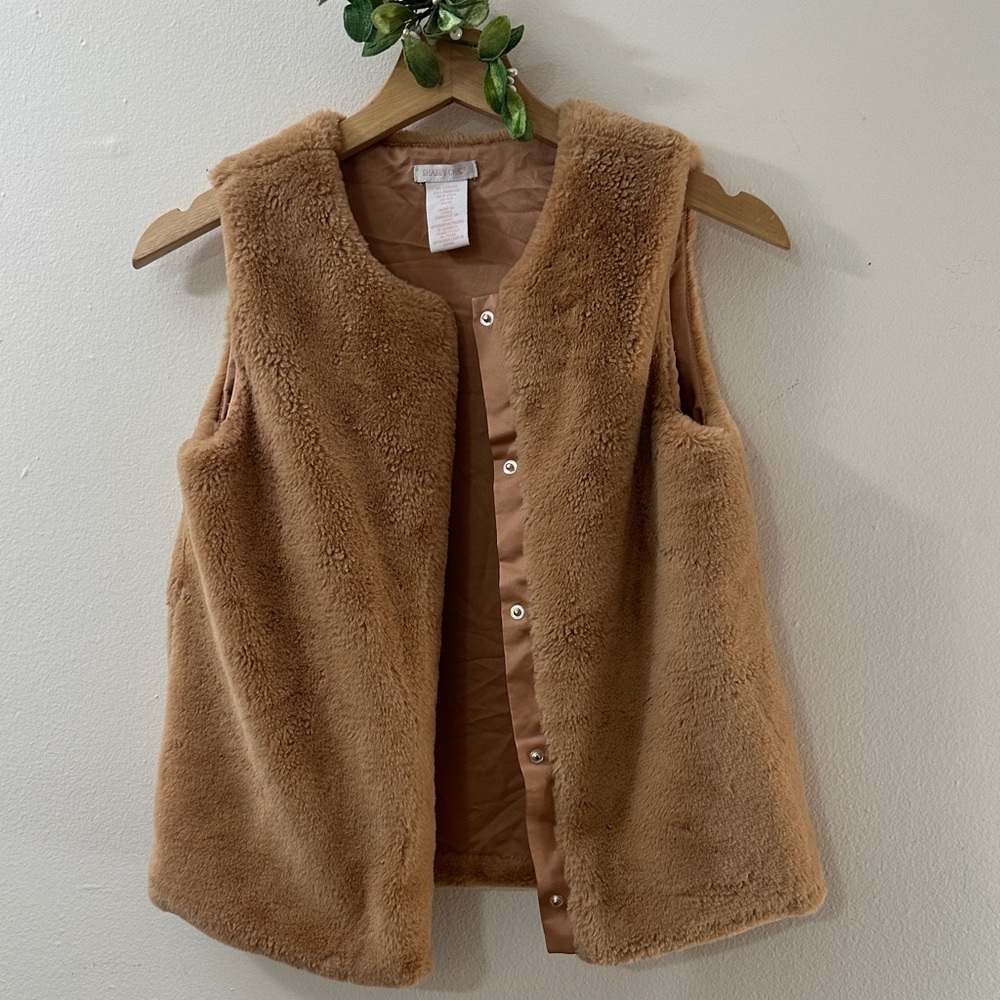 SHABBY CHIC Tan Faux Fur Vest SIZE XL (GIRL’S) US 2 4 Warm Layer Fall Plush Fall